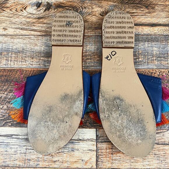 Mystique Caracas Slide Sandals Women's 9 Leather Fringe Shoe Summer Unique Fun - Picture 7 of 9